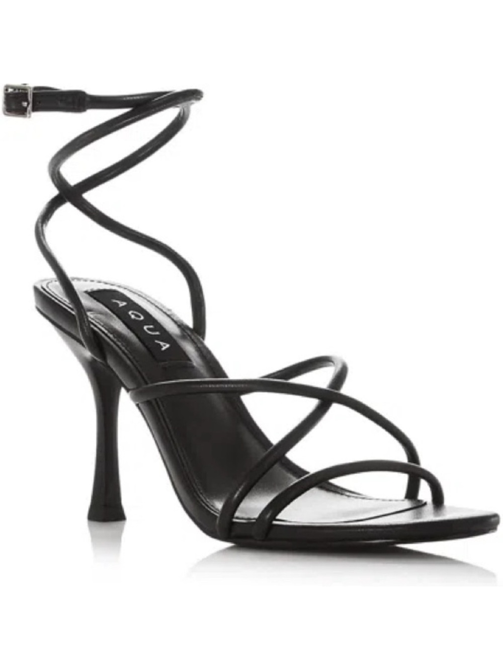 Aqua Black Spiral-Strap Stiletto Sandals 9